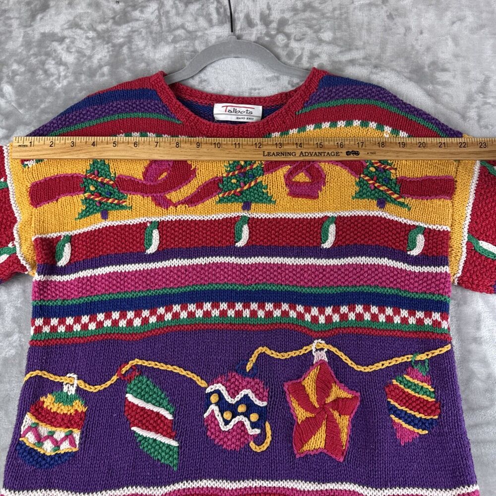 Vintage Talbots Hand Knit‎ Christmas Sweater Women's L Colorful Uglycore (1039) - Picture 7 of 9